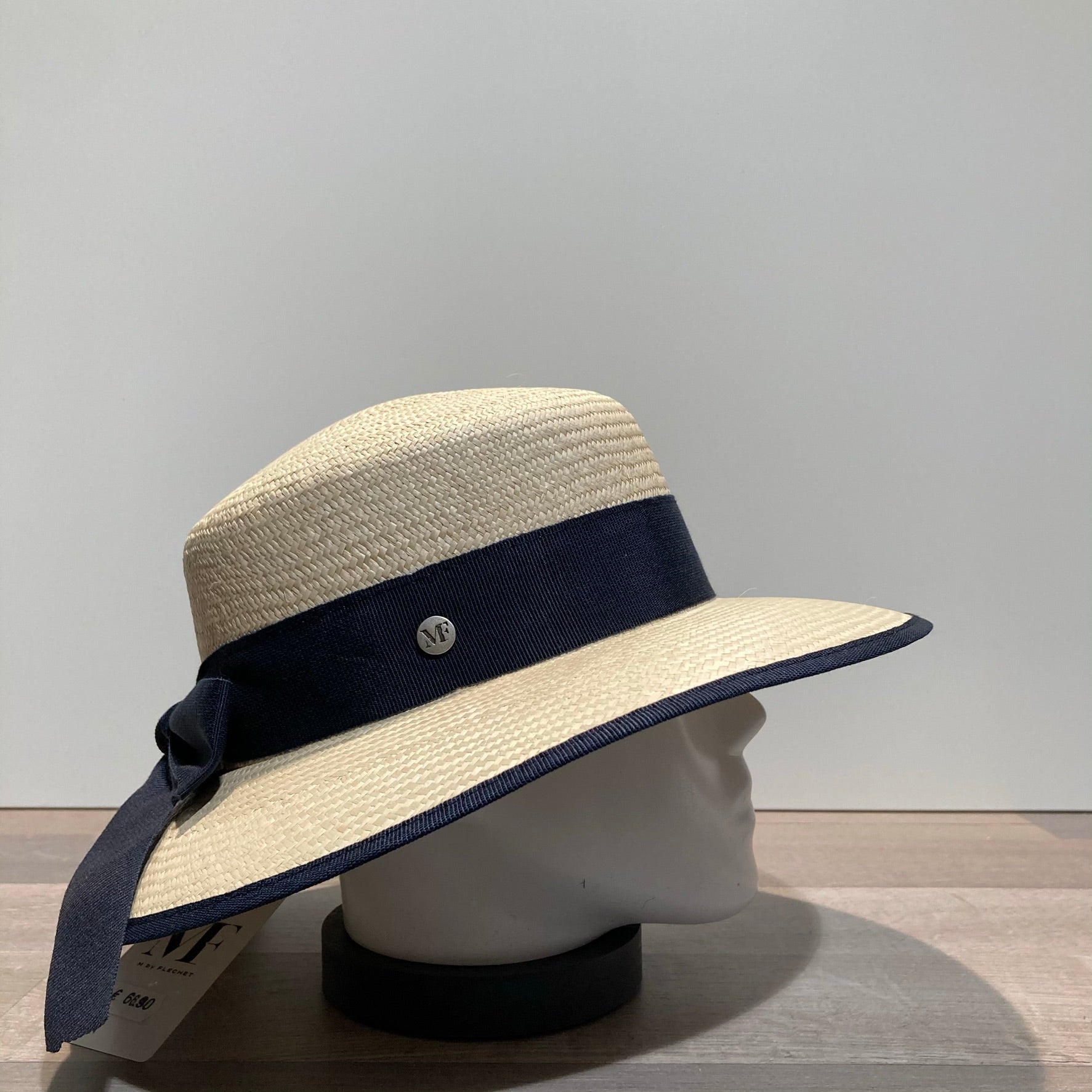Chapeau paille naturelle High Quality avec ruban marine