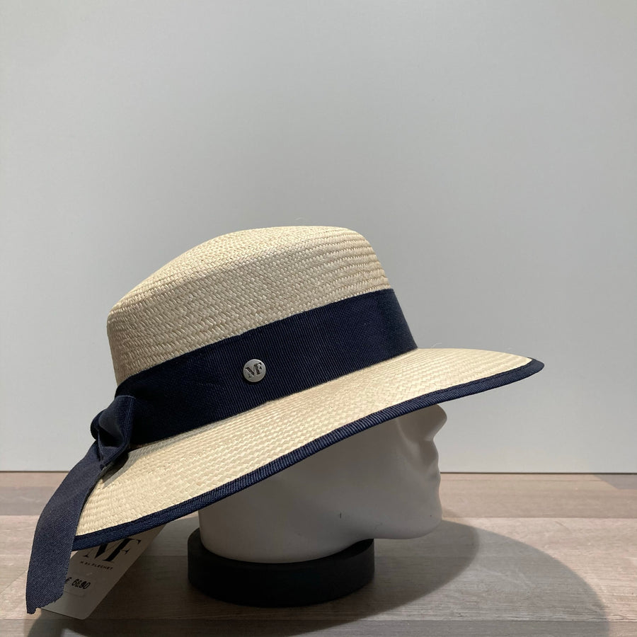 Chapeau paille naturelle High Quality avec ruban marine