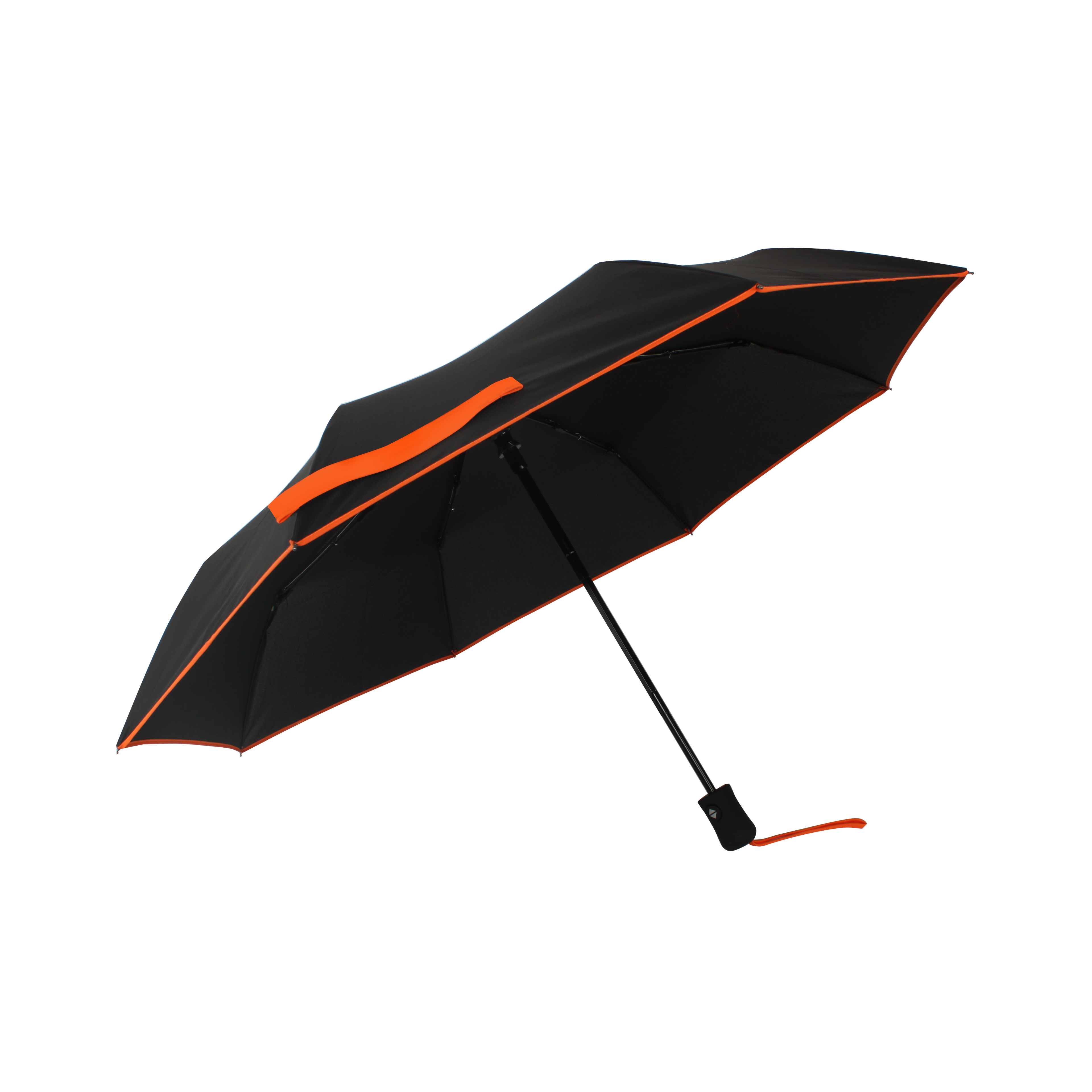 Parapluie pliant femme automatique noir petite bordure orange