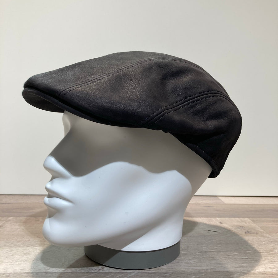 Casquette cuir véritable noir doublée
