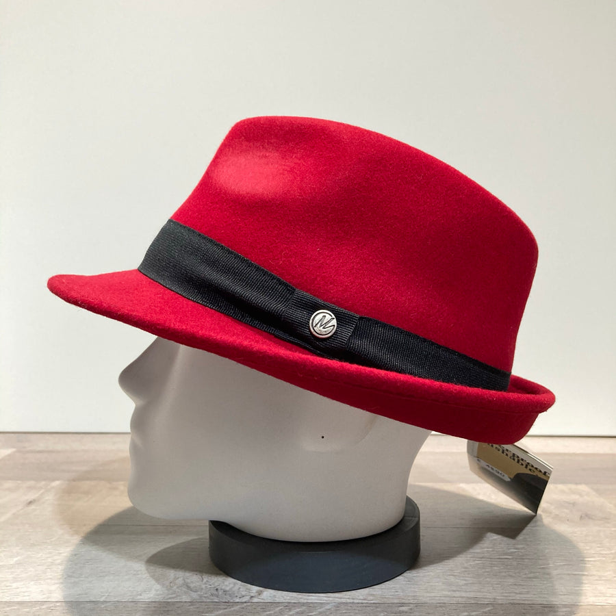 Chapeau trilby feutre laine rouge