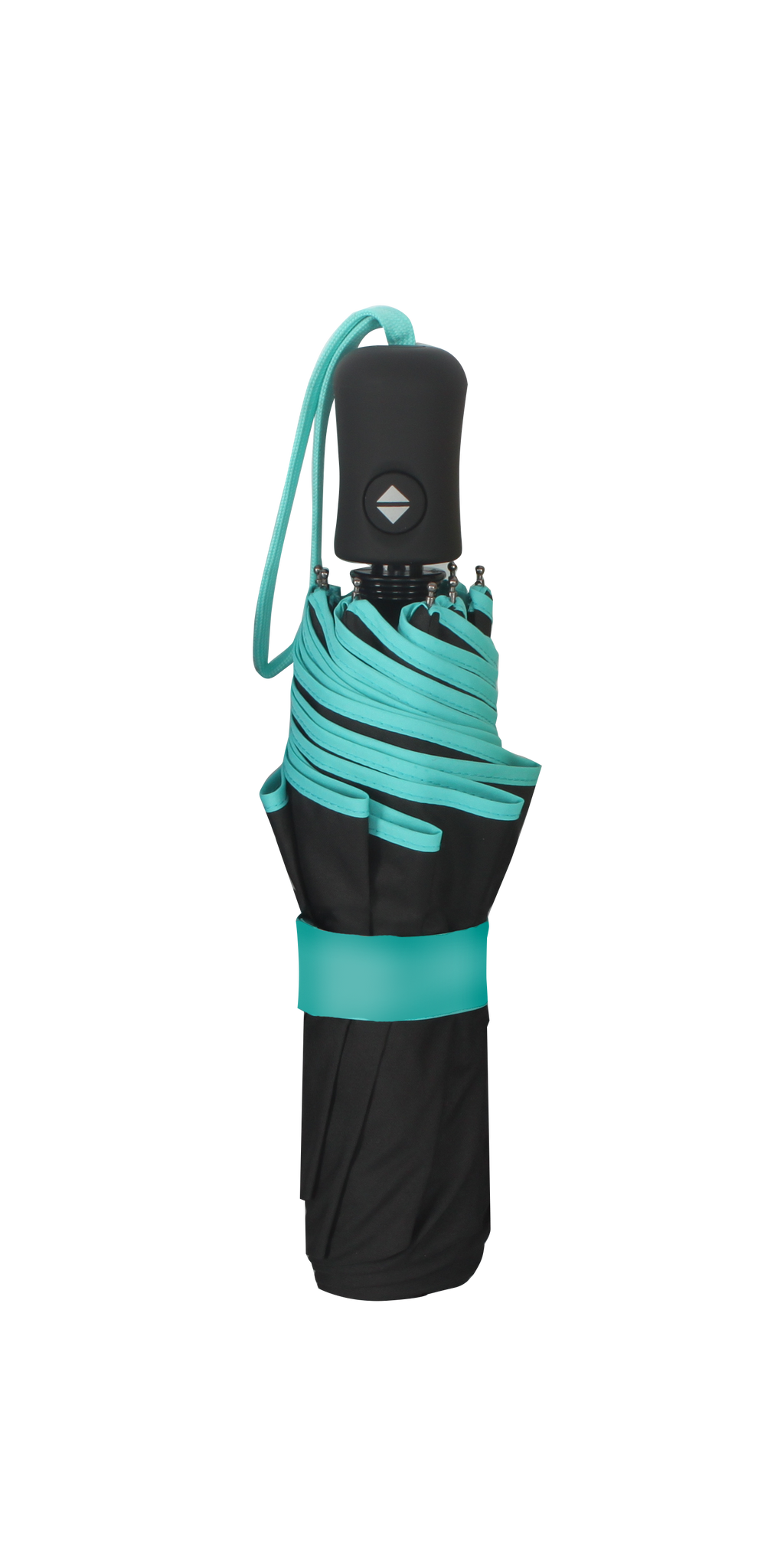 Parapluie pliant femme automatique noir petite bordure turquoise