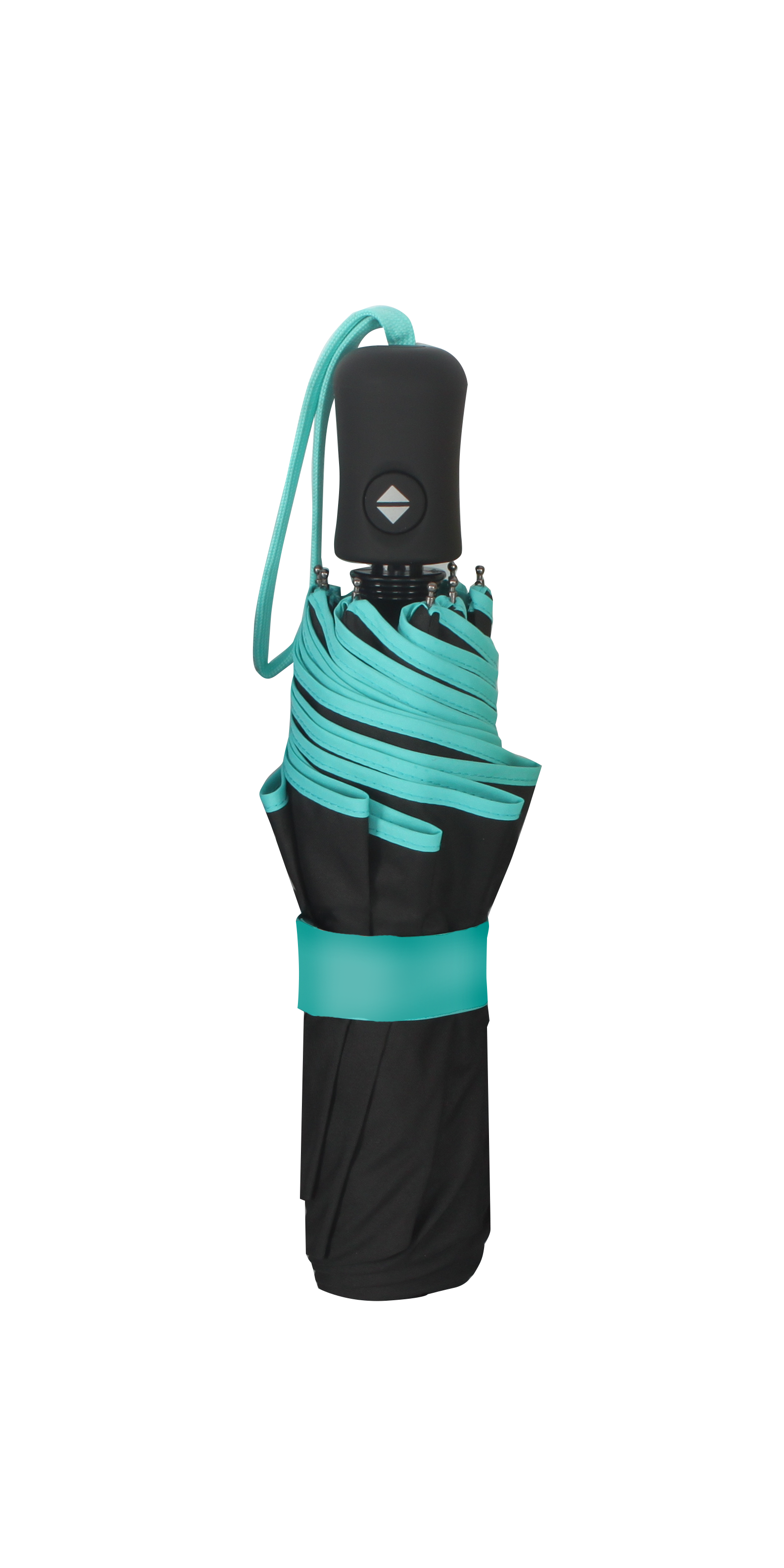Parapluie pliant femme automatique noir petite bordure turquoise