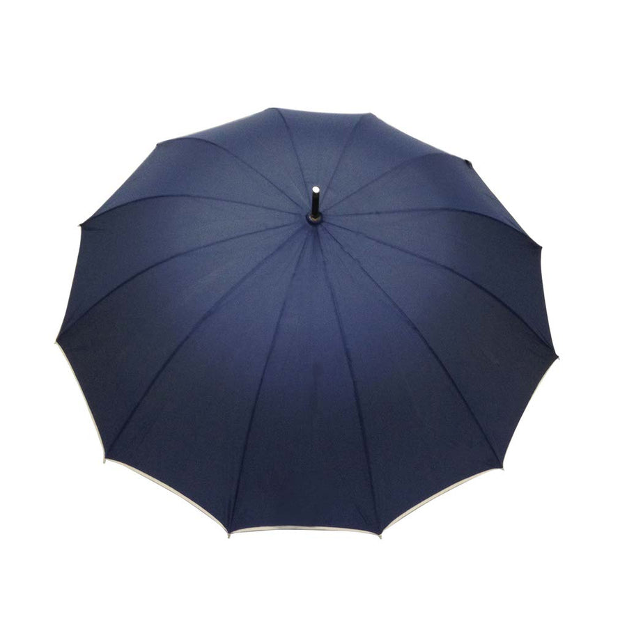 Parapluie droit mixte automatique dôme uni bleu  petite bordure beige