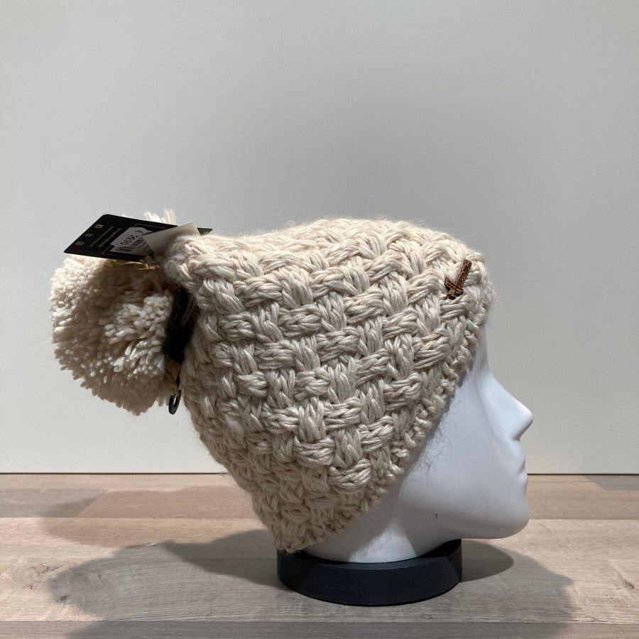 Bonnet tricot uni beige doublé avec pompon Herman