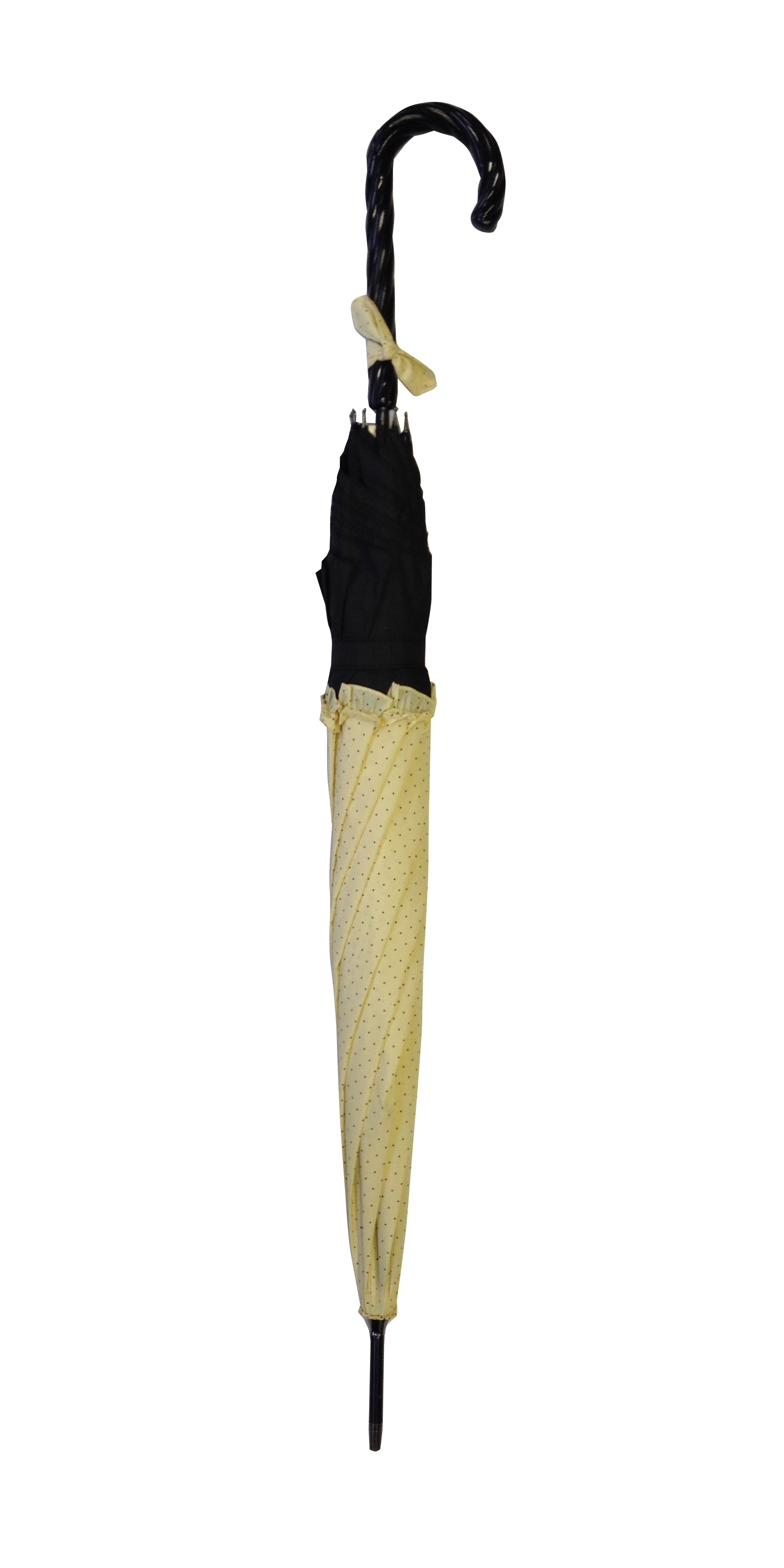 Parapluie droit femme automatique froufrou écru et noir