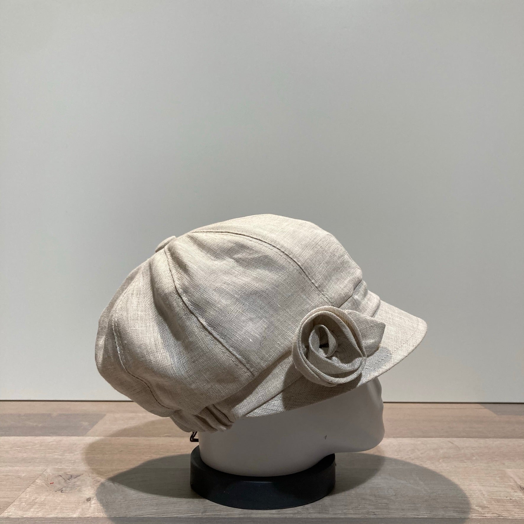Casquette gavroche lin beige élastiquée