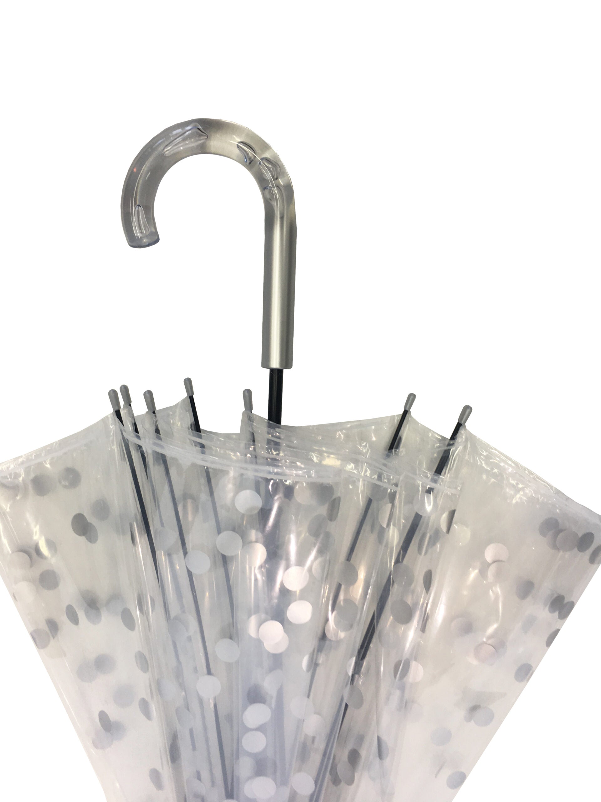 Parapluie cloche pois argentés femme automatique transparent