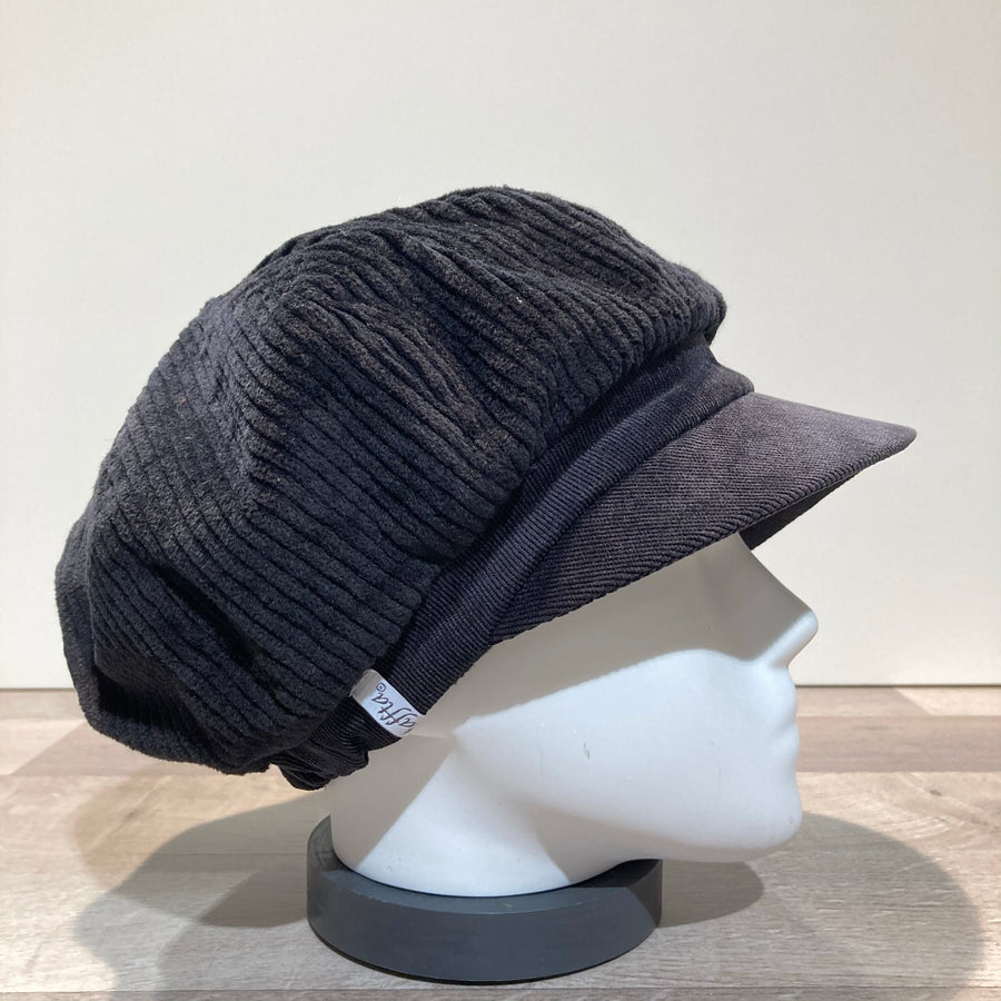 Casquette gavroche velours côtelé noir élastiquée doublure polaire