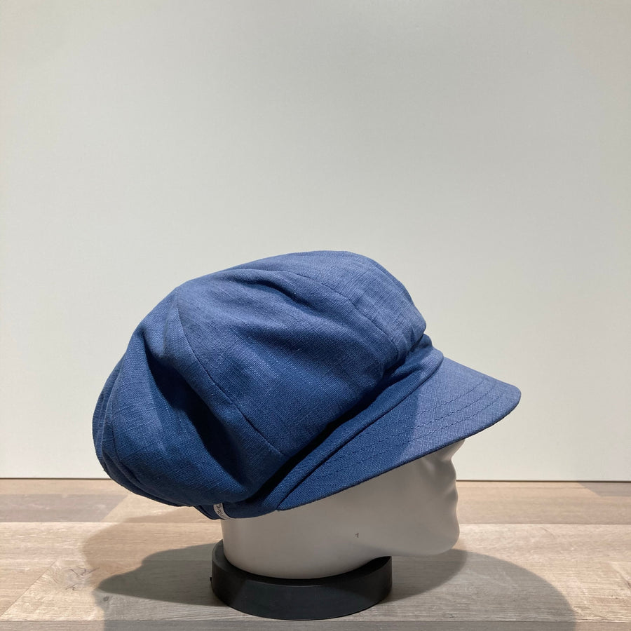 Casquette gavroche lin bleu élastiquée doublée