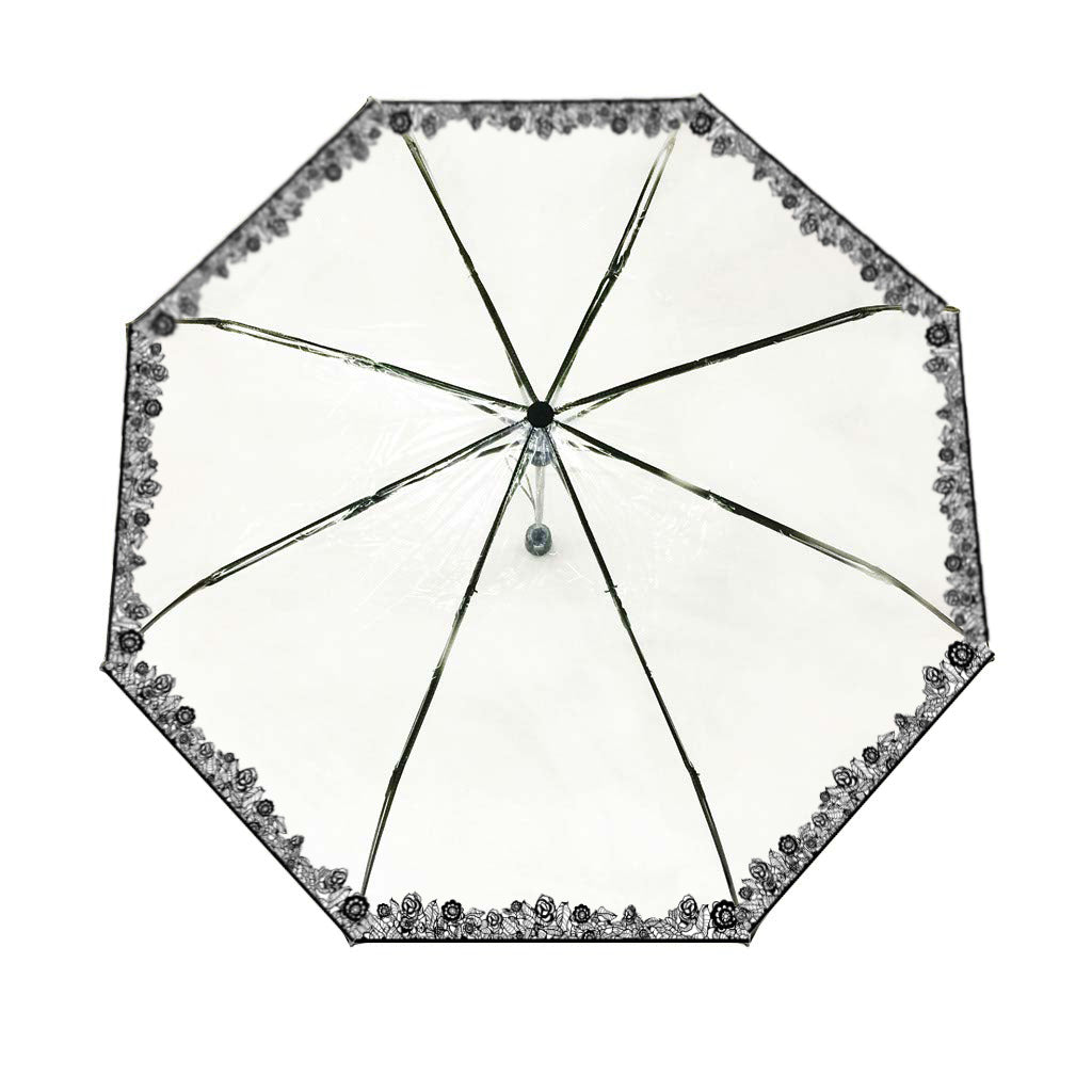Parapluie pliant femme automatique transparent liseret de fleurs noires
