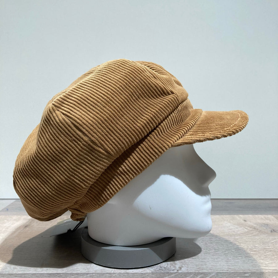 Casquette gavroche gros volume velours côtelé camel élastiquée doublure polaire