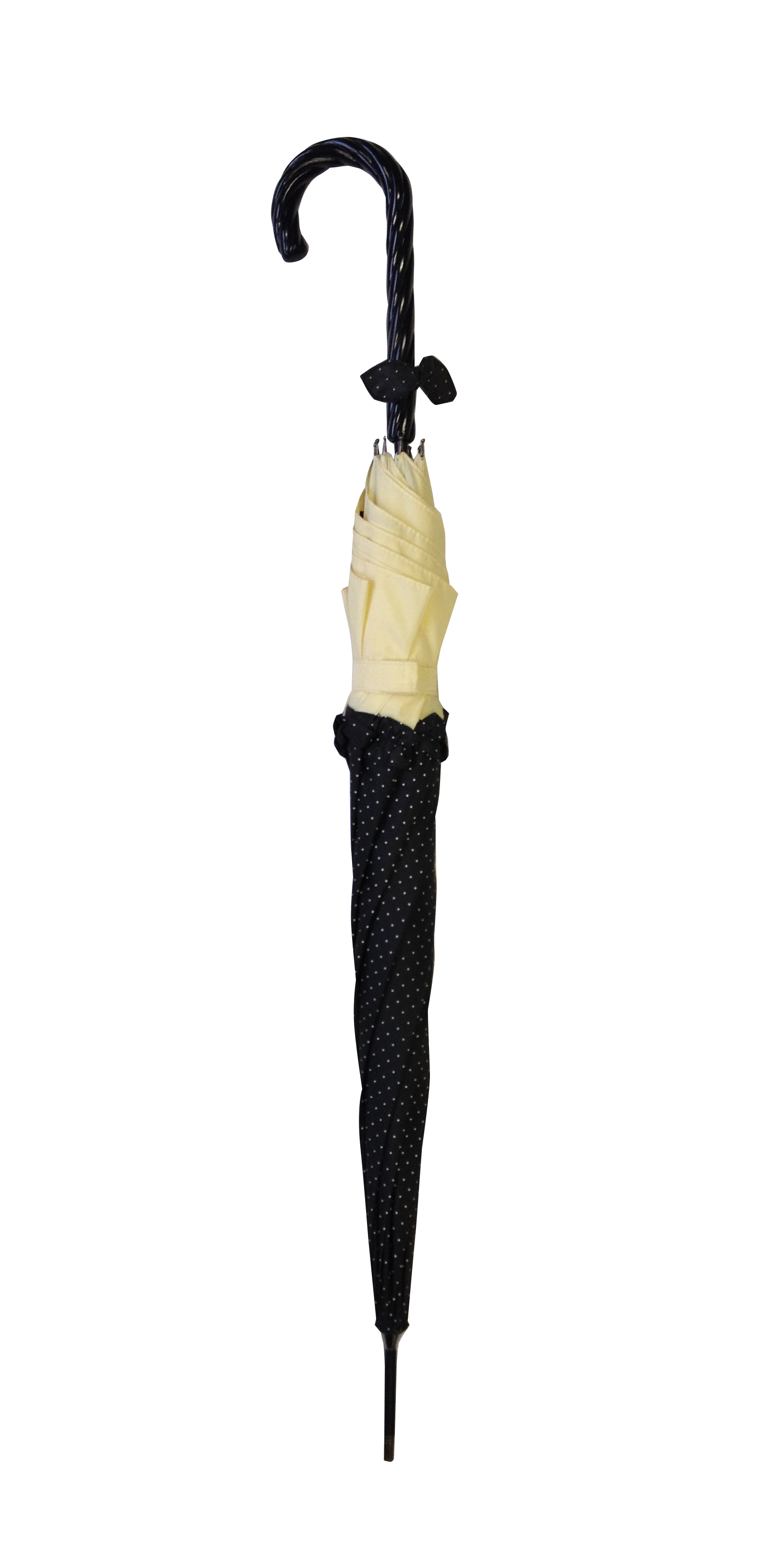 Parapluie droit femme automatique froufrou noir et écru