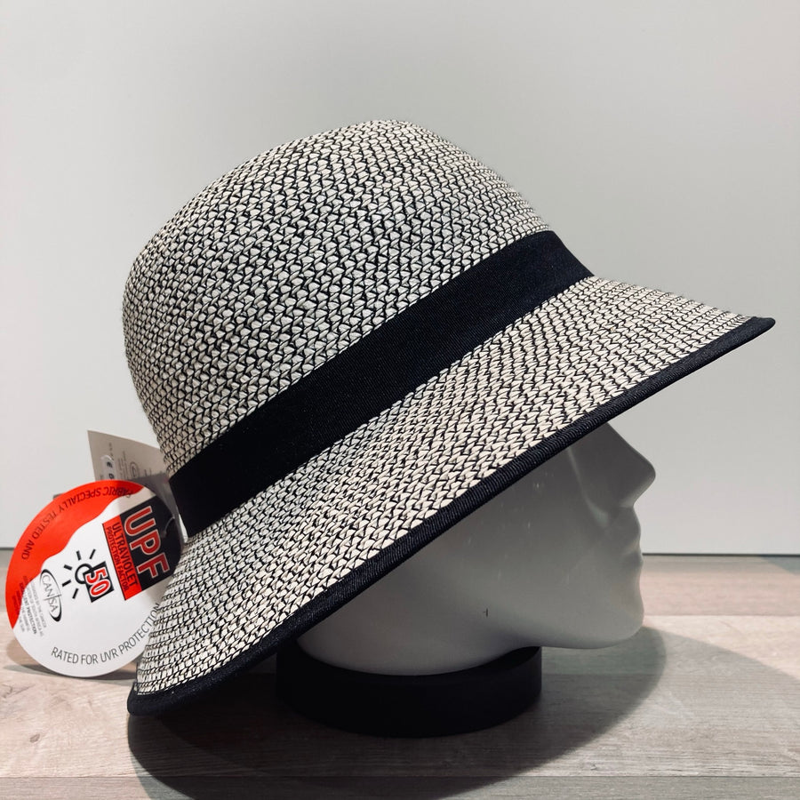 Chapeau cloche Anna Bucket  blanc-noir anti UV ajustable malléable