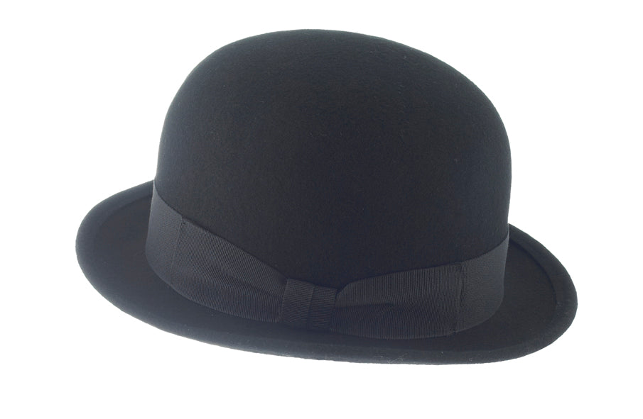 Chapeau melon Dino noir calotte ronde avec gros grain en contour de calotte