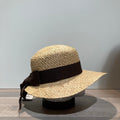 Casquette visière paille naturelle avec ruban chocolat