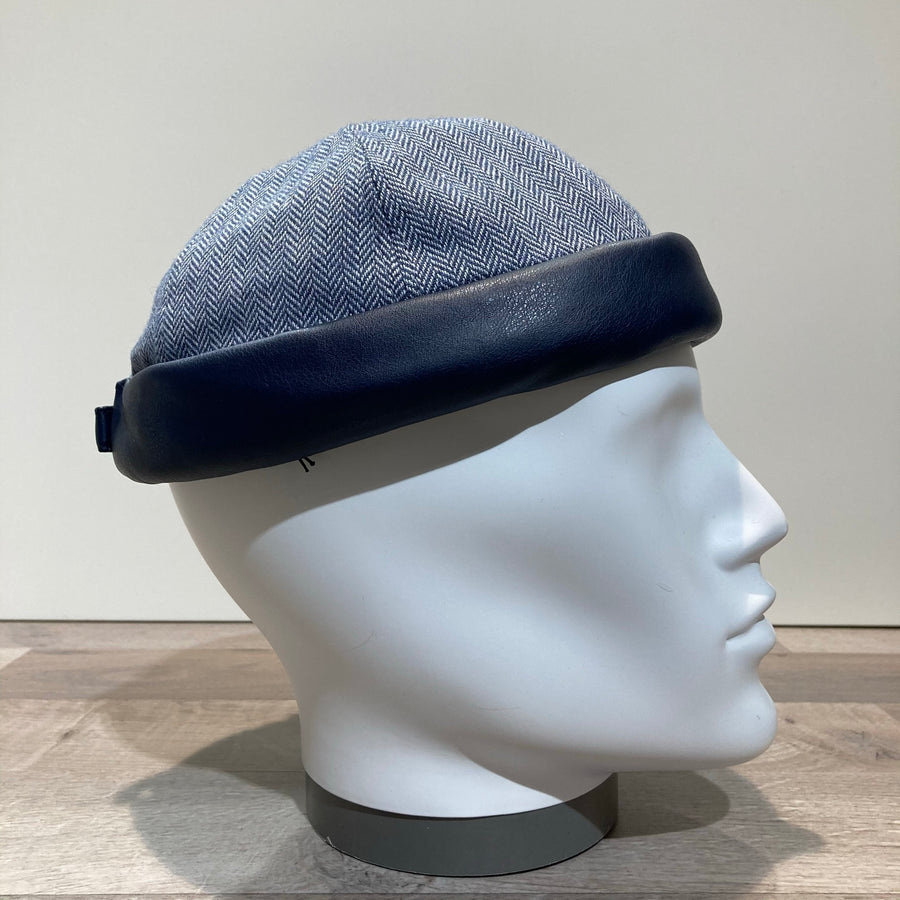 Bonnet Docker bi matière bleu chevrons doublé