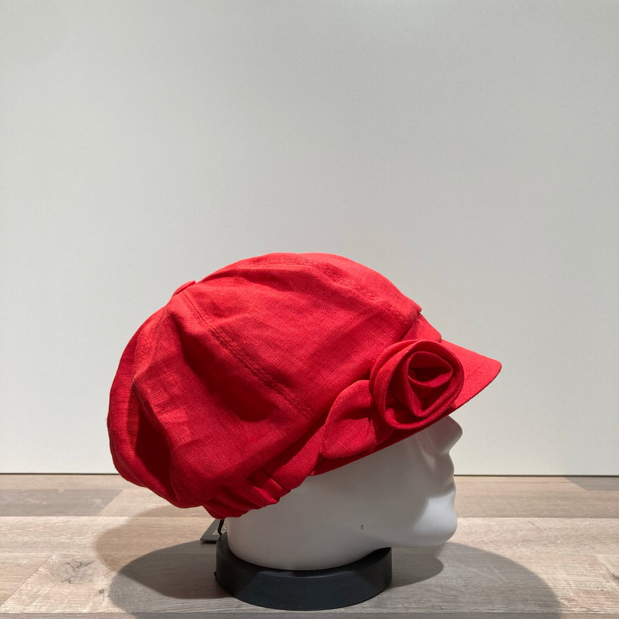 Casquette gavroche lin rouge élastiquée