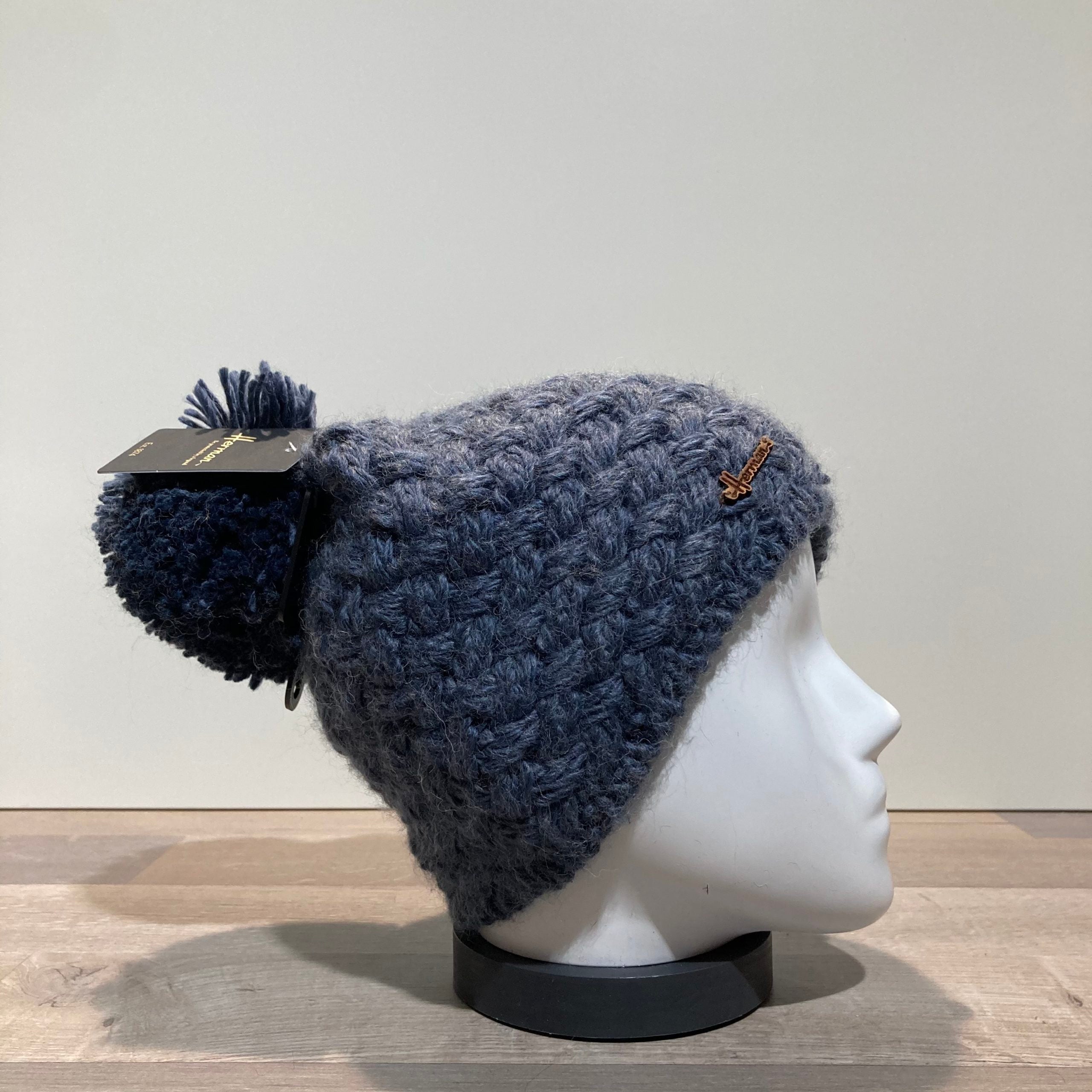 Bonnet tricot uni denim doublé avec pompon Herman