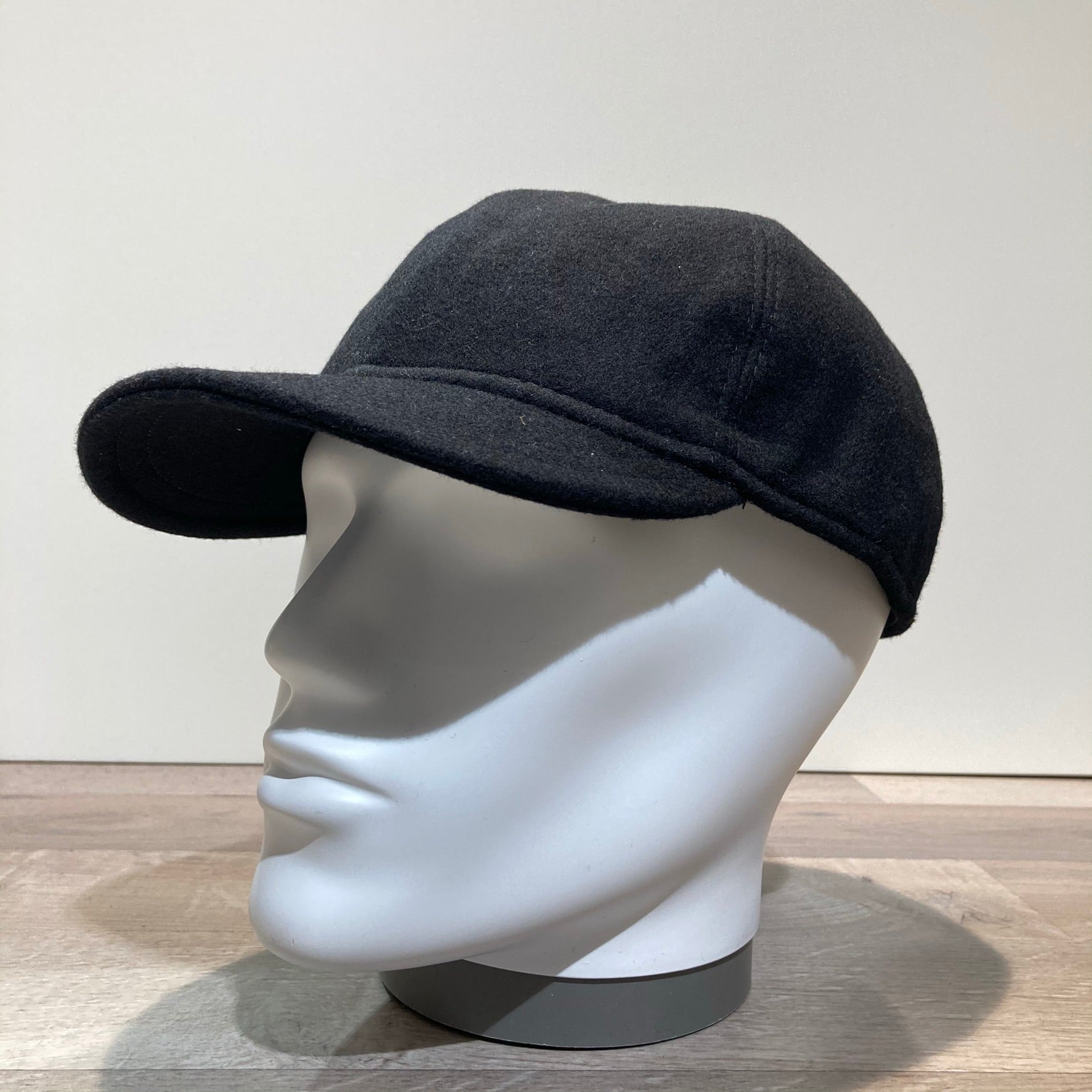 Casquette baseball laine-cachemire noir doublée