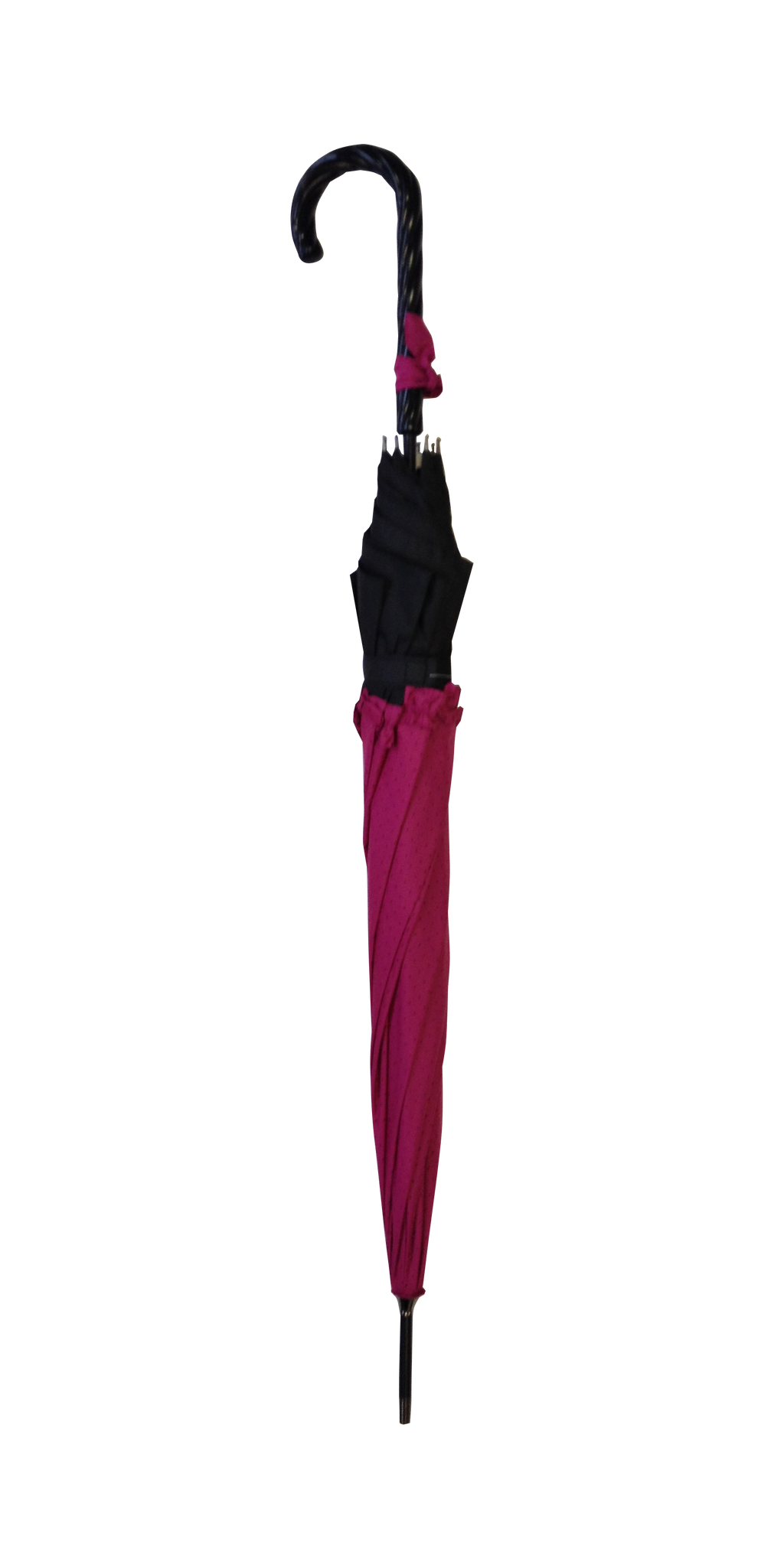 Parapluie droit femme automatique froufrou fuchsia et noir