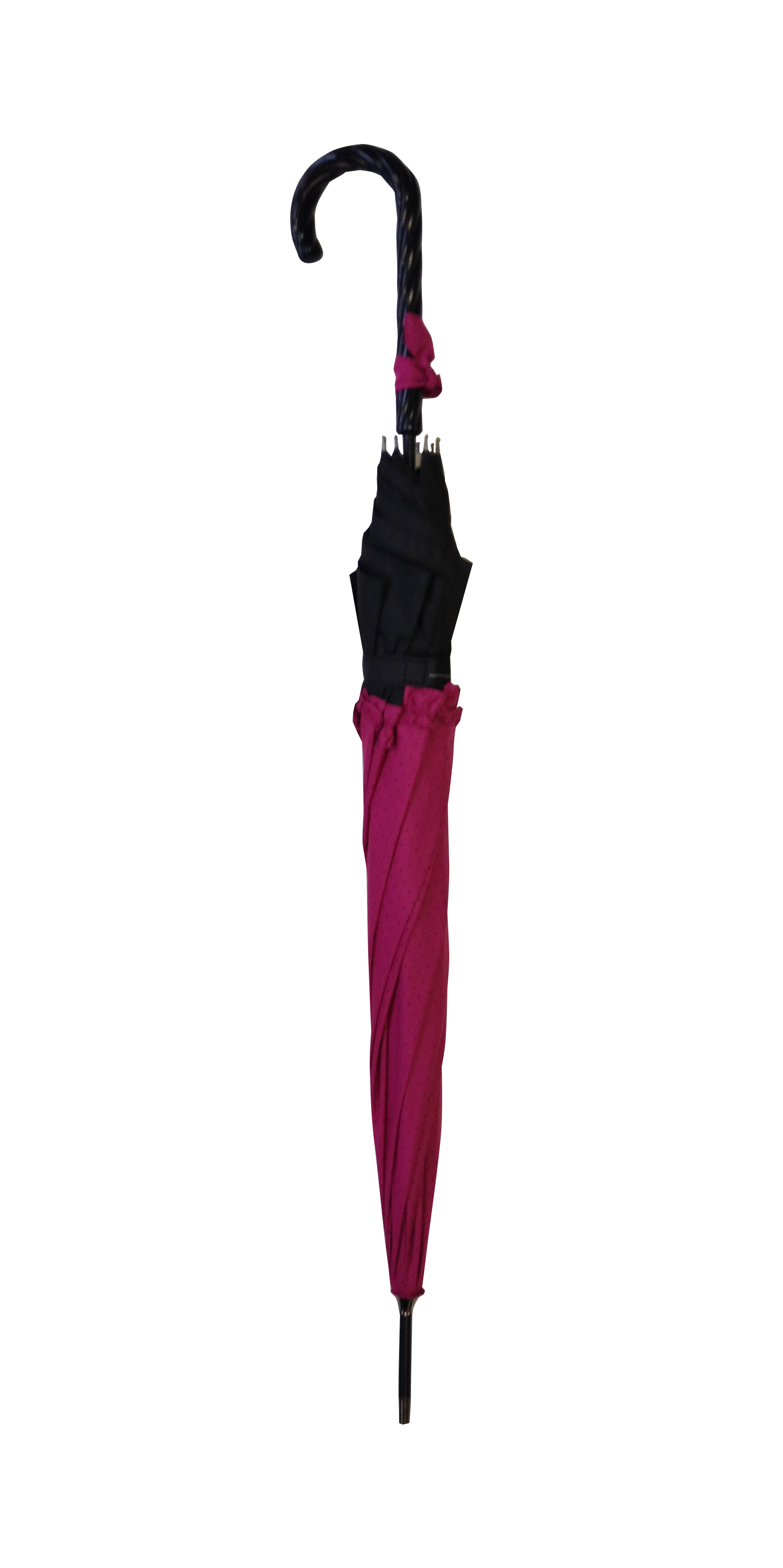 Parapluie droit femme automatique froufrou fuchsia et noir