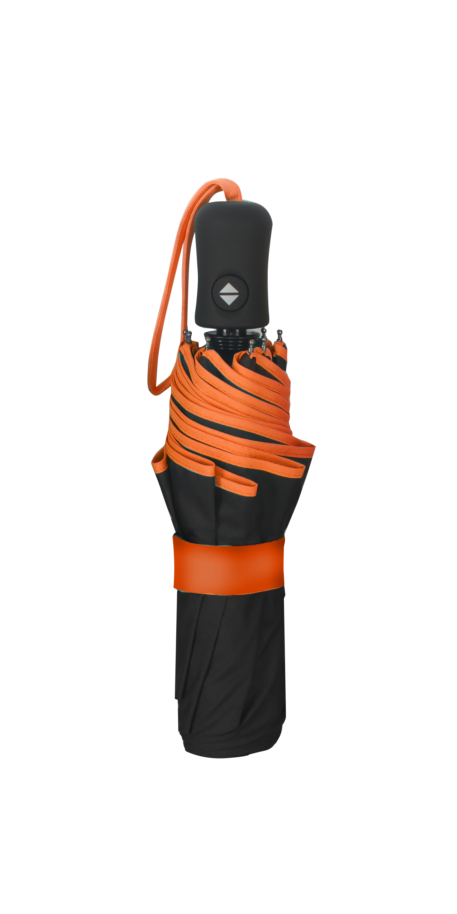 Parapluie pliant femme automatique noir petite bordure orange