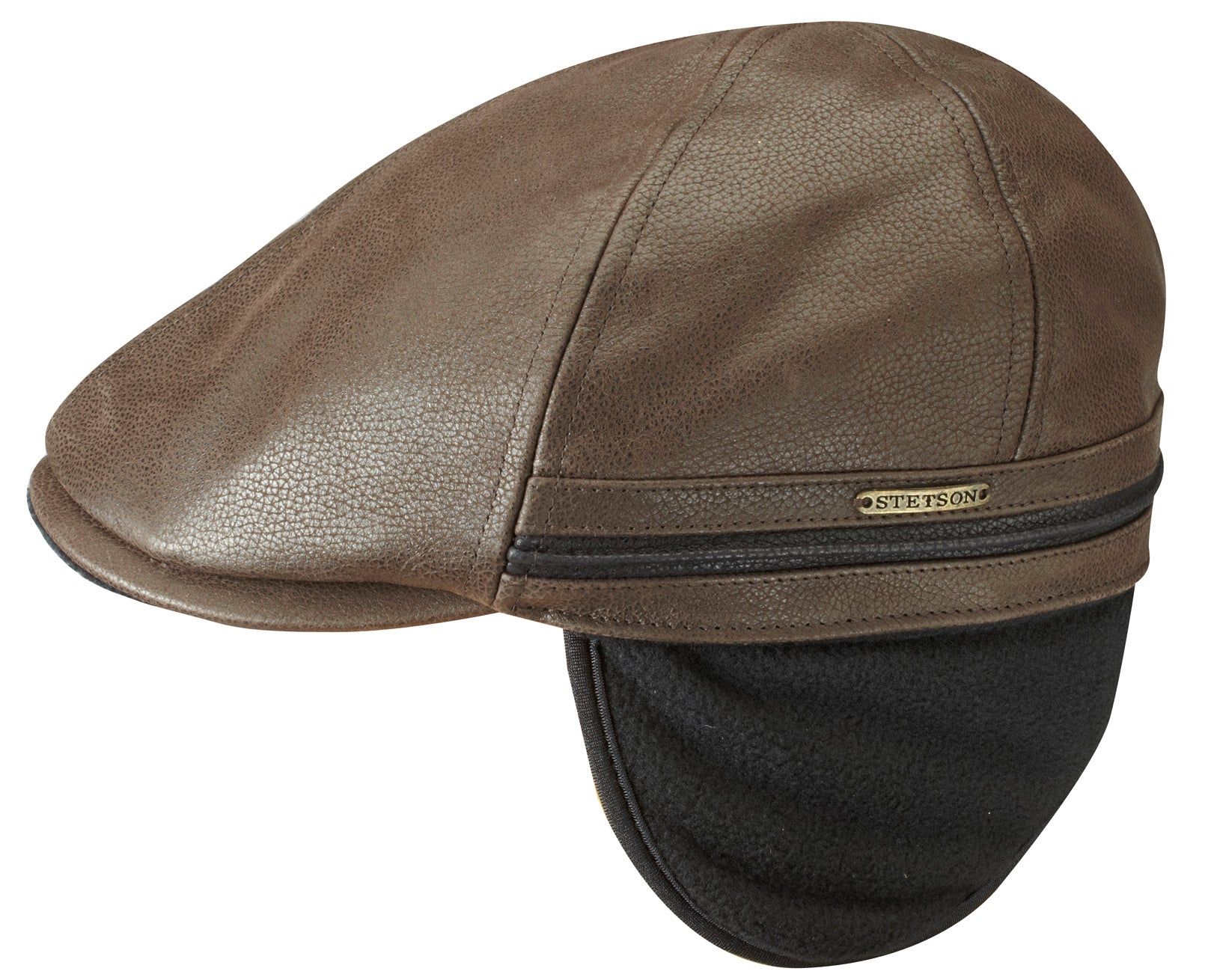 Casquette plate Redding Stetson cuir marron foncé + protège-oreilles rabattables en polaire
