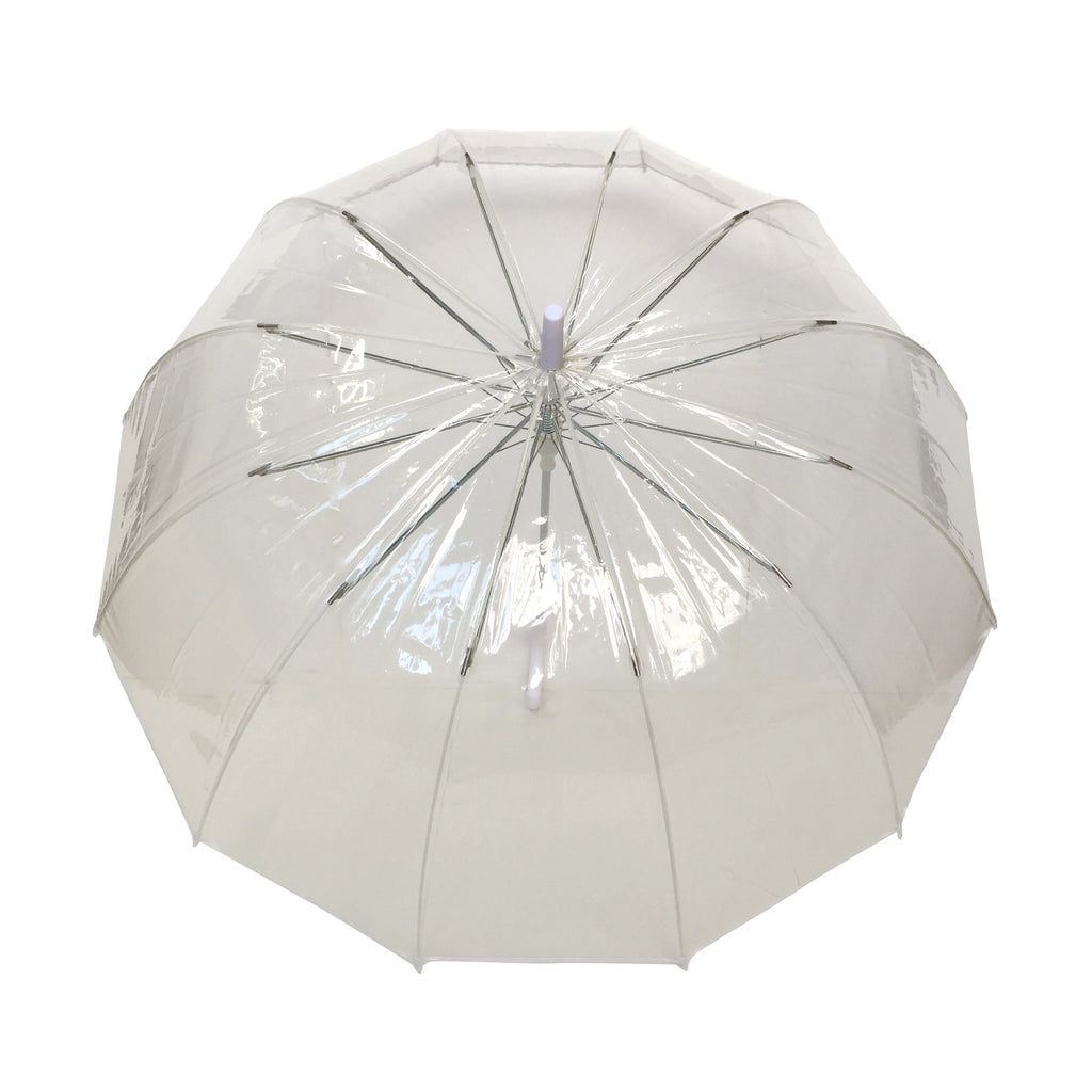 Parapluie droit femme automatique dôme transparent petite bordure blanche