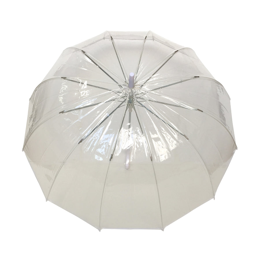 Parapluie droit femme automatique dôme transparent petite bordure blanche