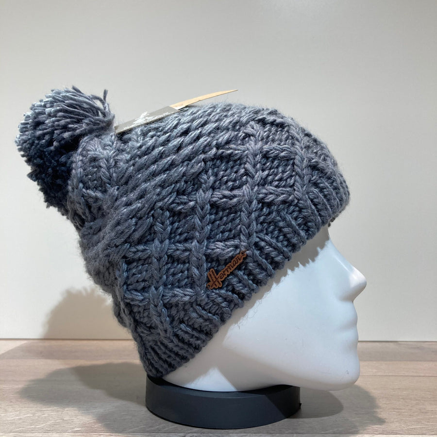 Bonnet tricot uni gris doublé avec pompon Herman