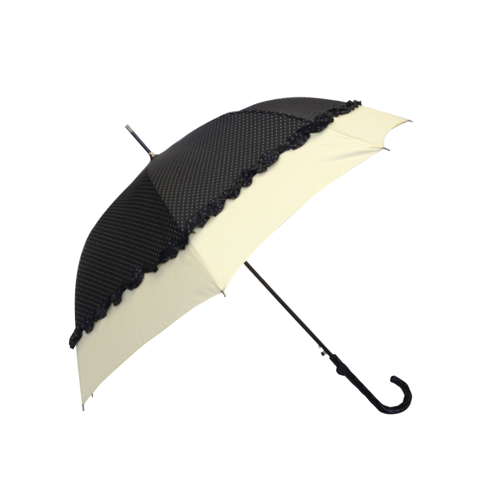 Parapluie droit femme automatique froufrou noir et écru