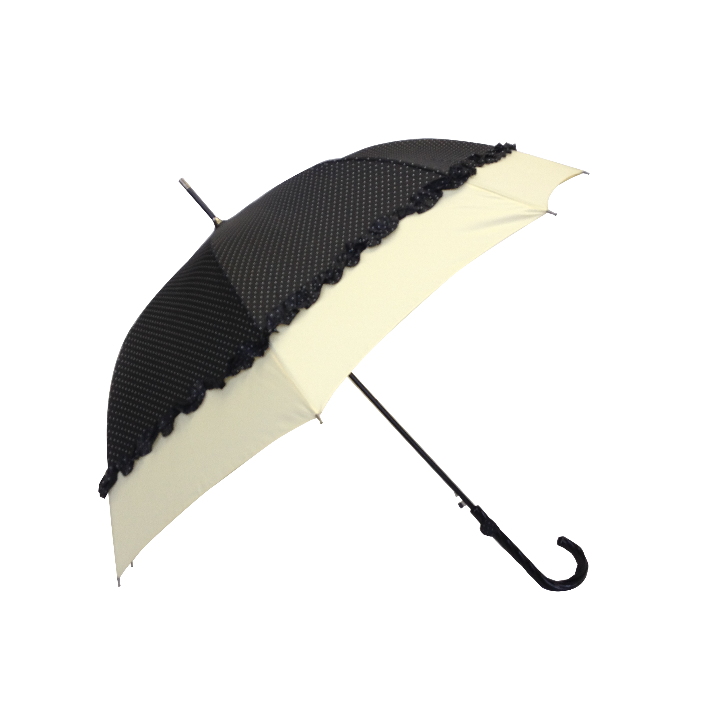 Parapluie droit femme automatique froufrou noir et écru