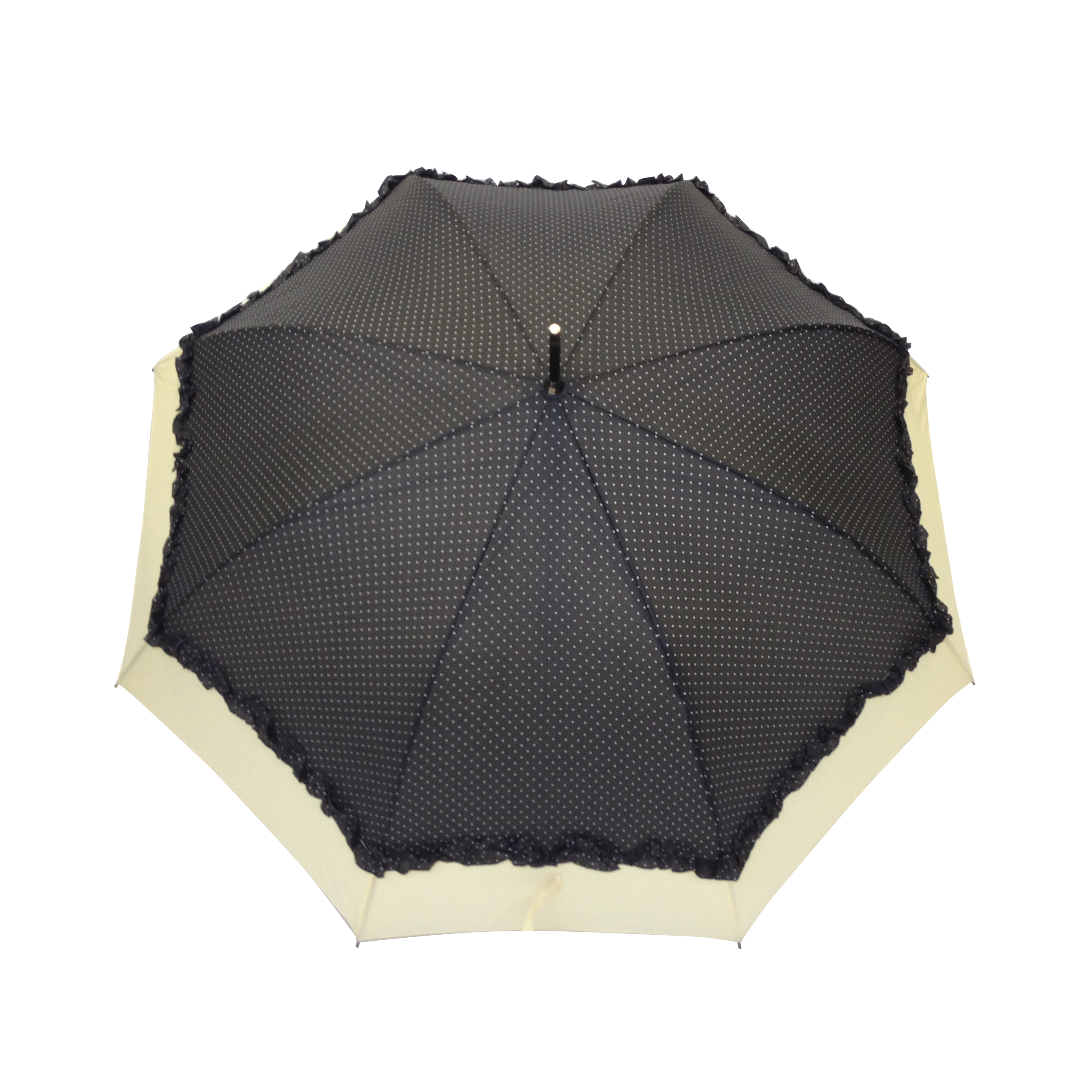 Parapluie droit femme automatique froufrou noir et écru