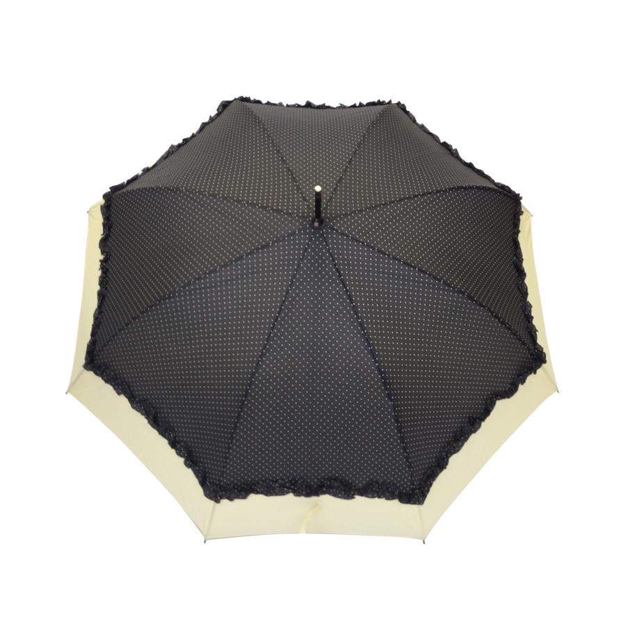 Parapluie droit femme automatique froufrou noir et écru