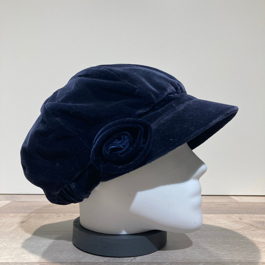 Casquette gavroche velours marine élastiquée doublure polaire