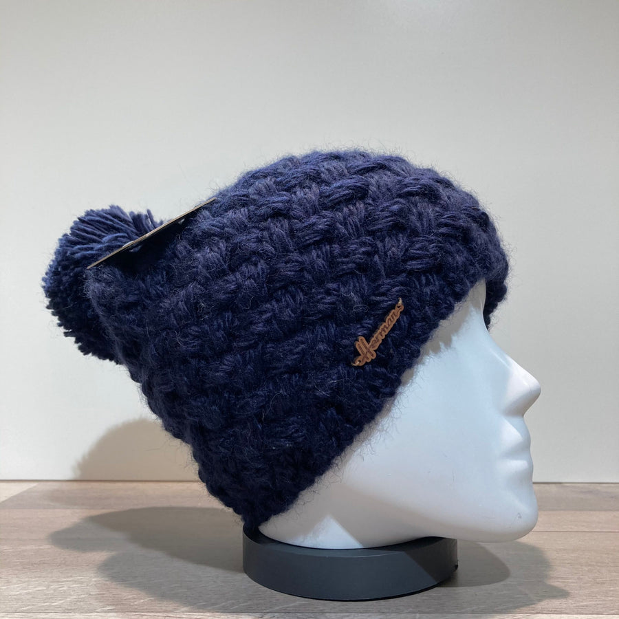 Bonnet tricot uni marine doublé avec pompon Herman