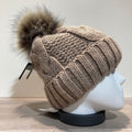 Bonnet tricot torsadé uni taupe doublé avec pompon