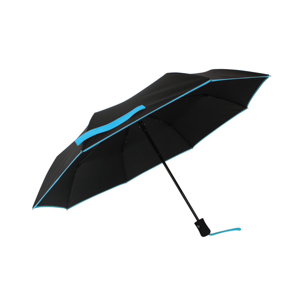 Parapluie pliant femme automatique noir petite bordure turquoise