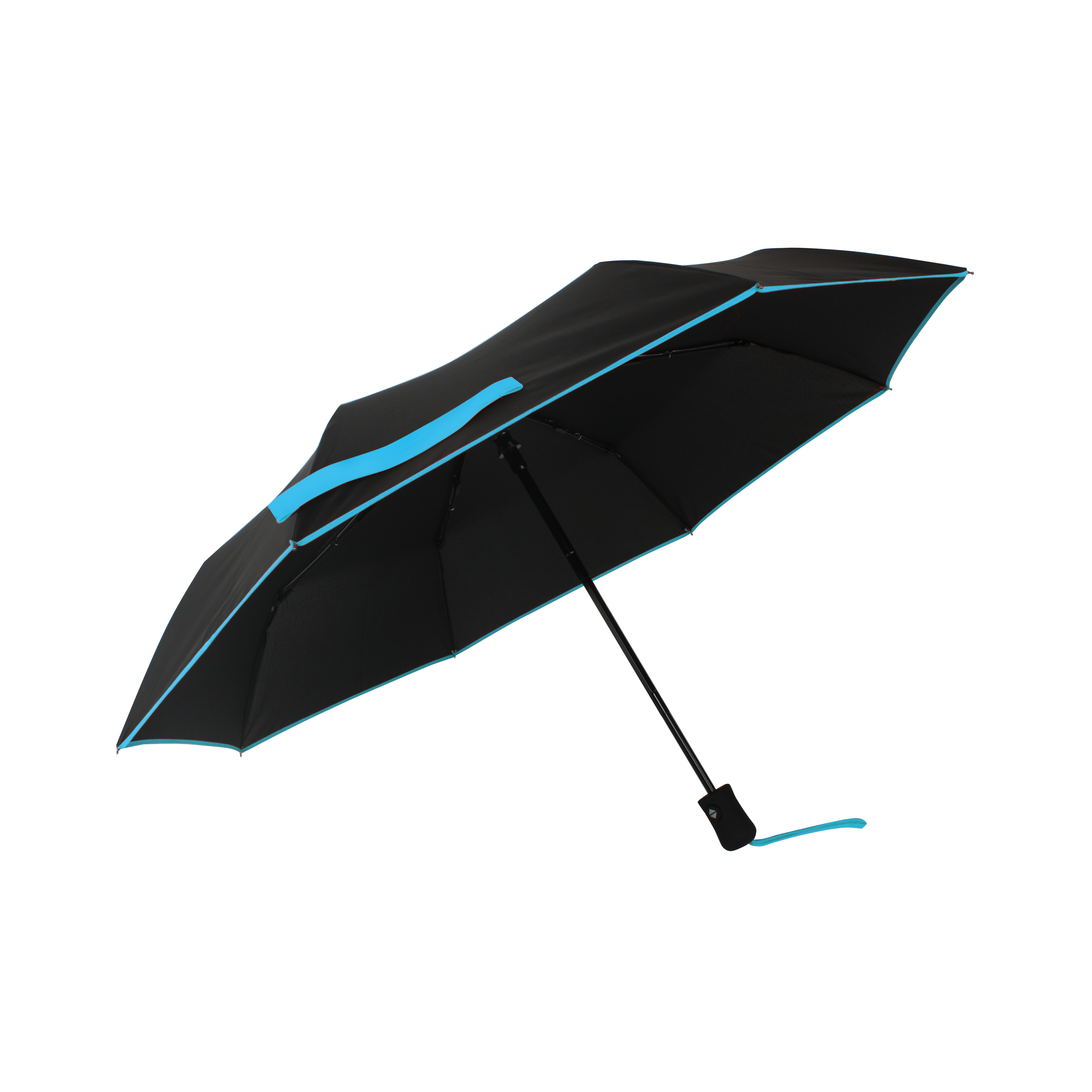 Parapluie pliant femme automatique noir petite bordure turquoise