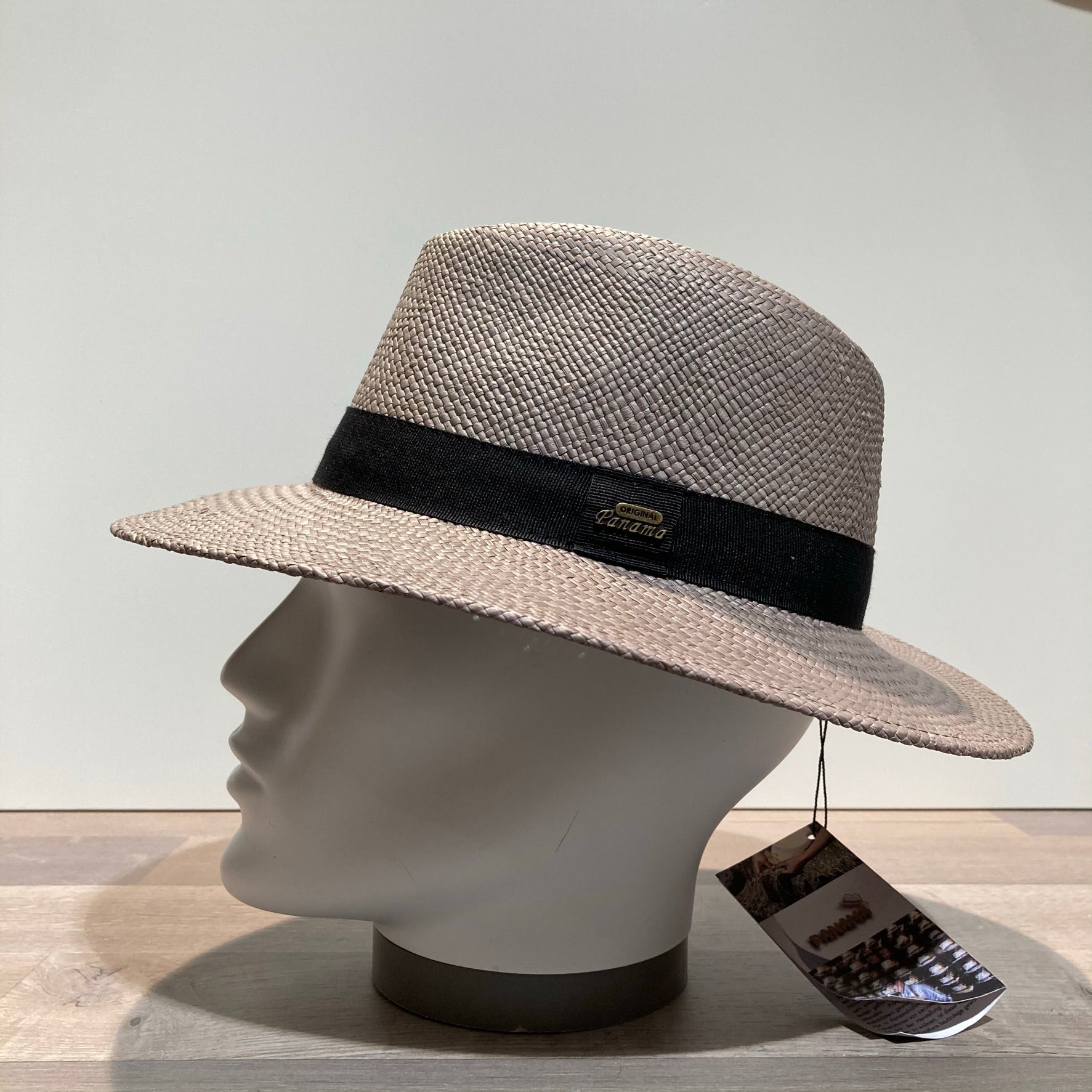 Chapeau panama taupe ajustable galon noir
