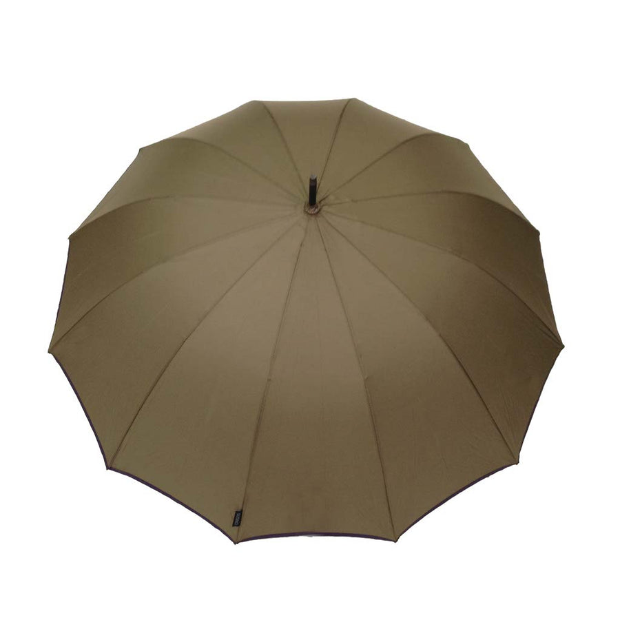 Parapluie droit mixte automatique dôme uni kaki  petite bordure violet