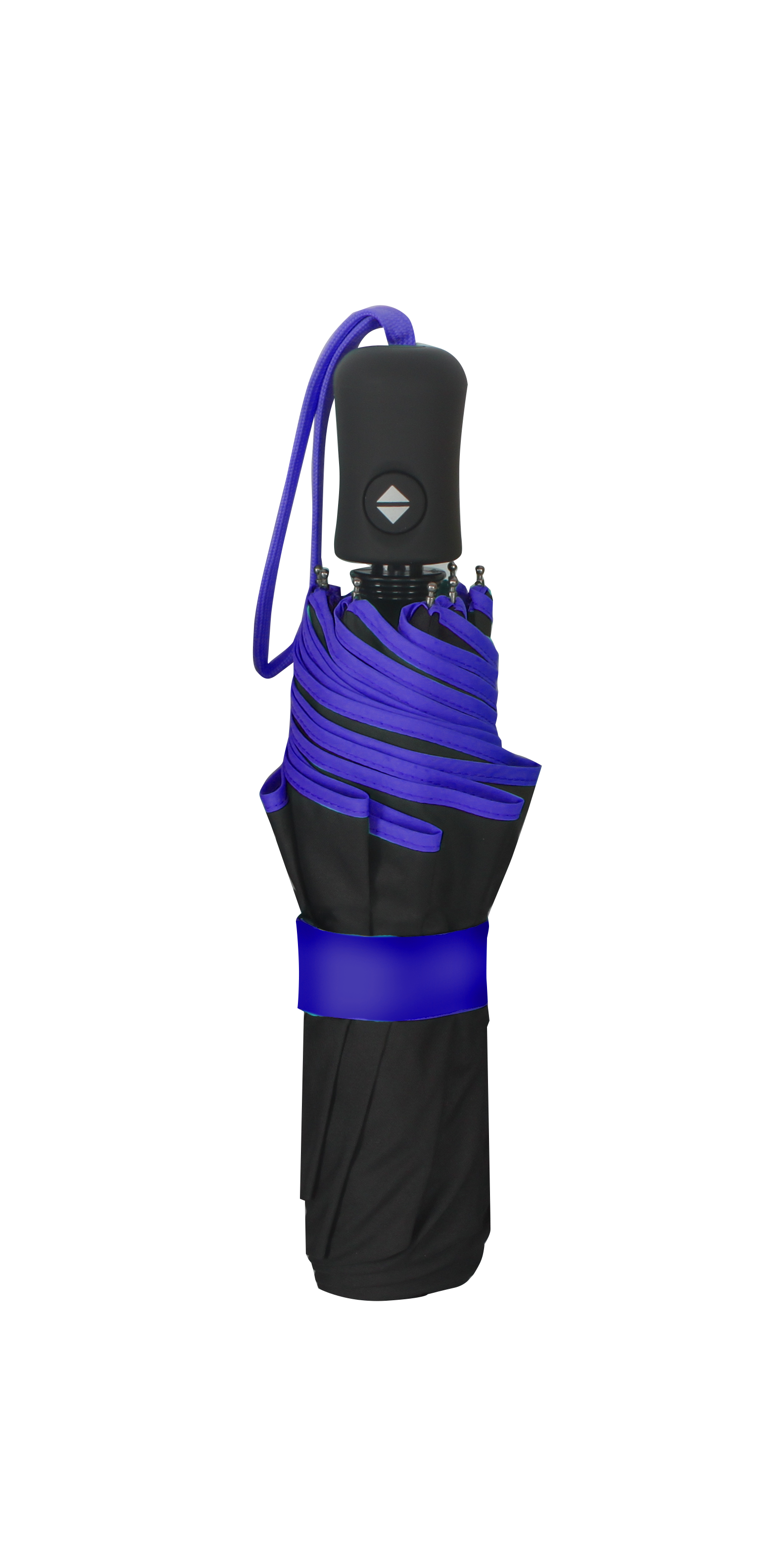 Parapluie pliant femme automatique noir petite bordure bleu