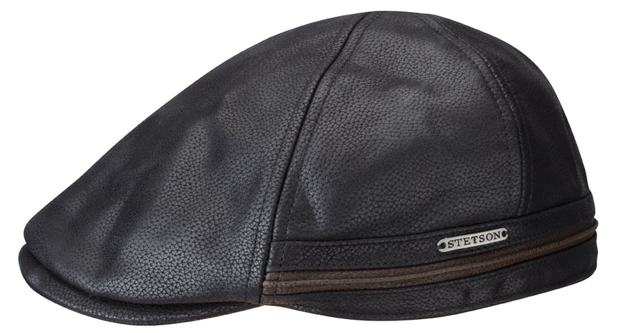 Casquette plate Redding Stetson cuir noir + protège-oreilles rabattables en polaire