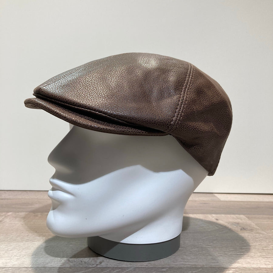 Casquette cuir véritable marron foncé doublée