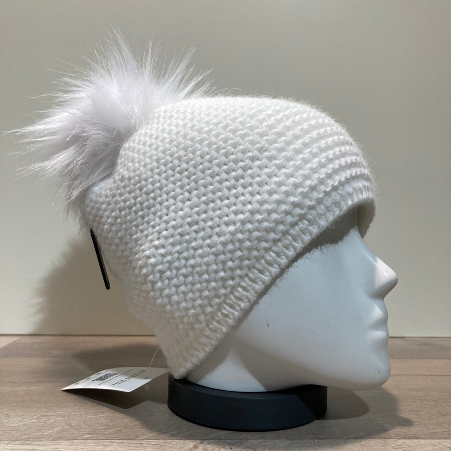 Bonnet uni blanc doublé avec pompon