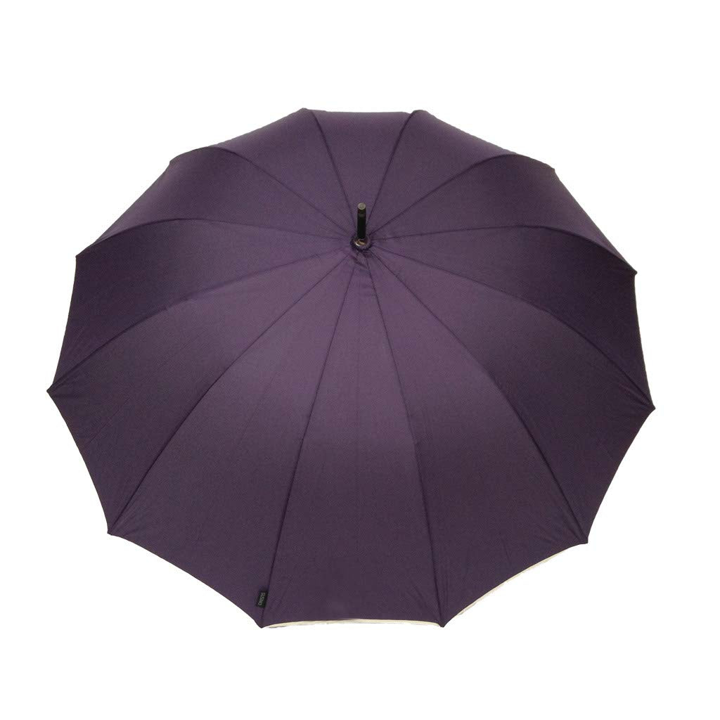 Parapluie droit mixte automatique dôme uni violet petite bordure beige