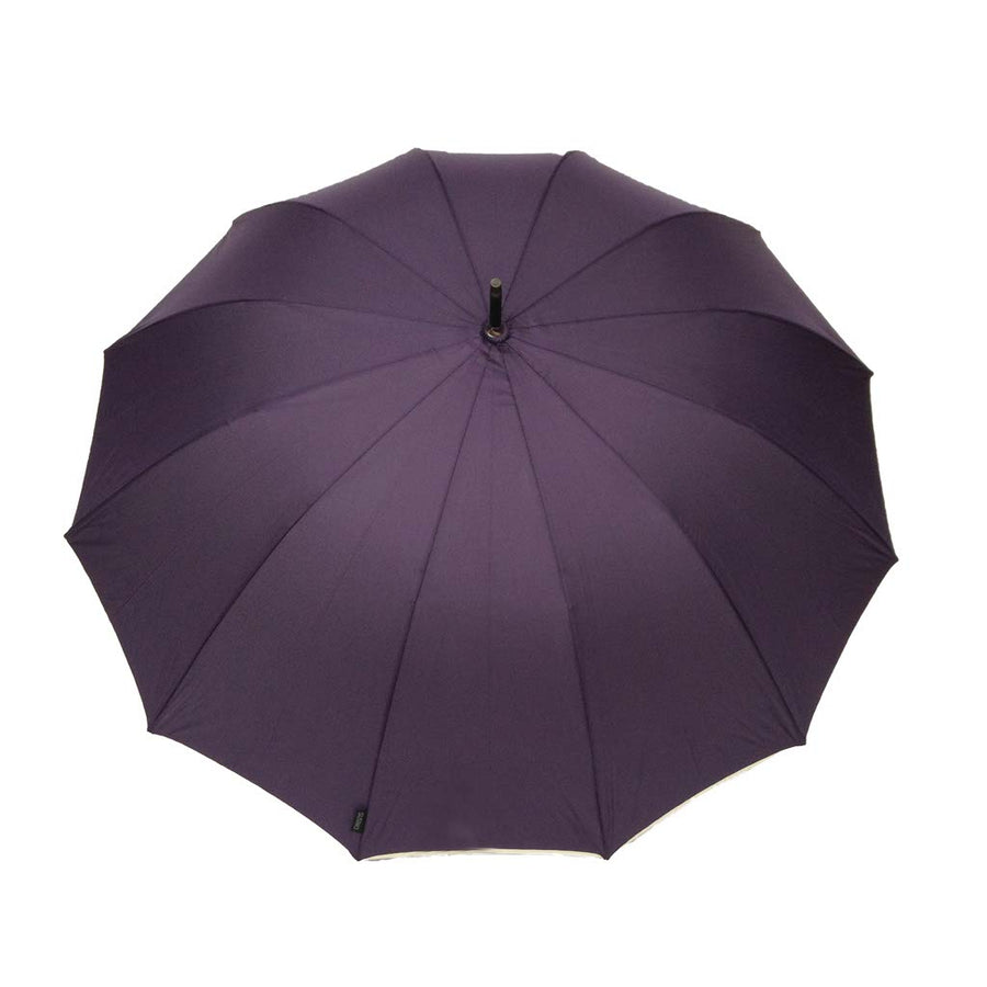 Parapluie droit mixte automatique dôme uni violet petite bordure beige