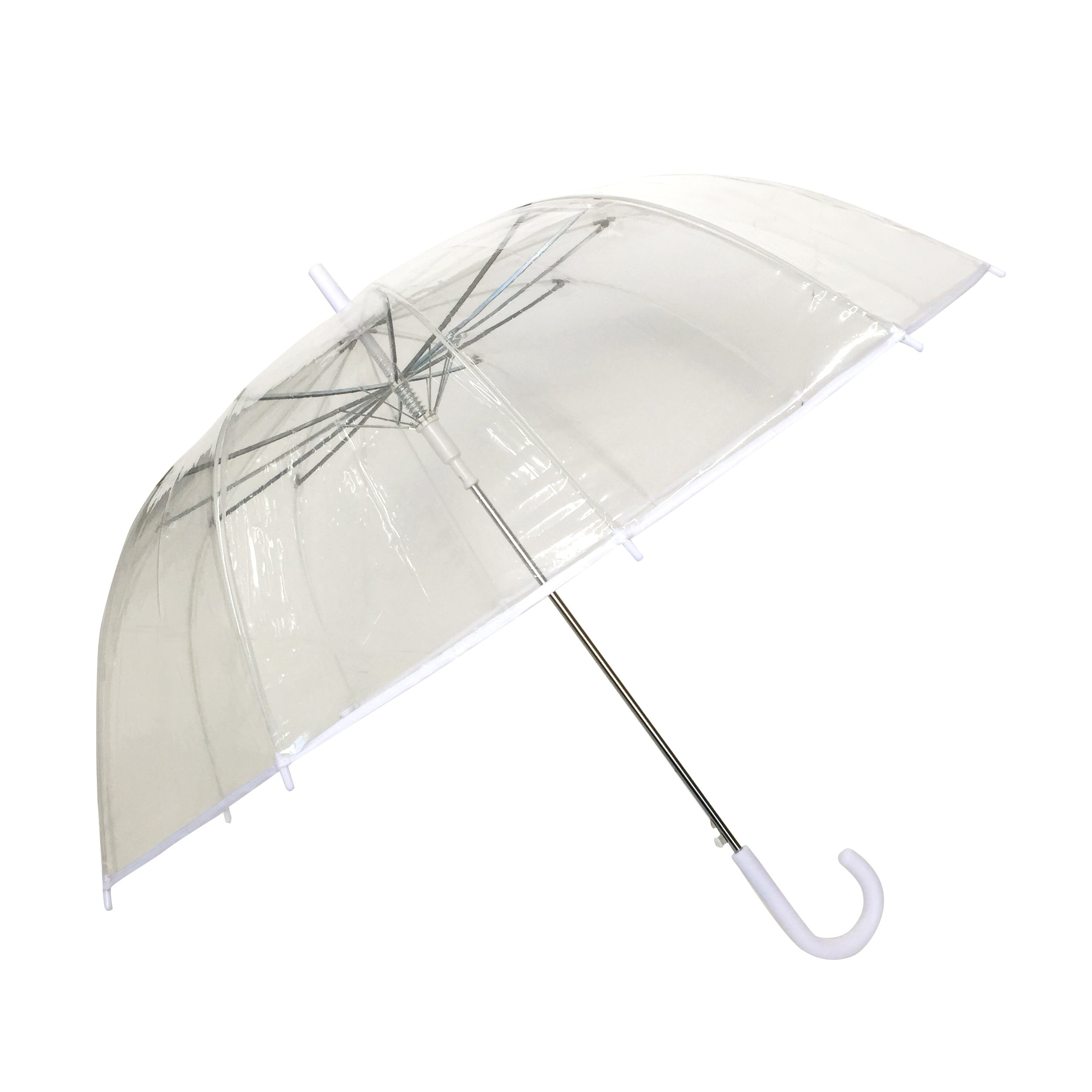 Parapluie droit femme automatique dôme transparent petite bordure blanche
