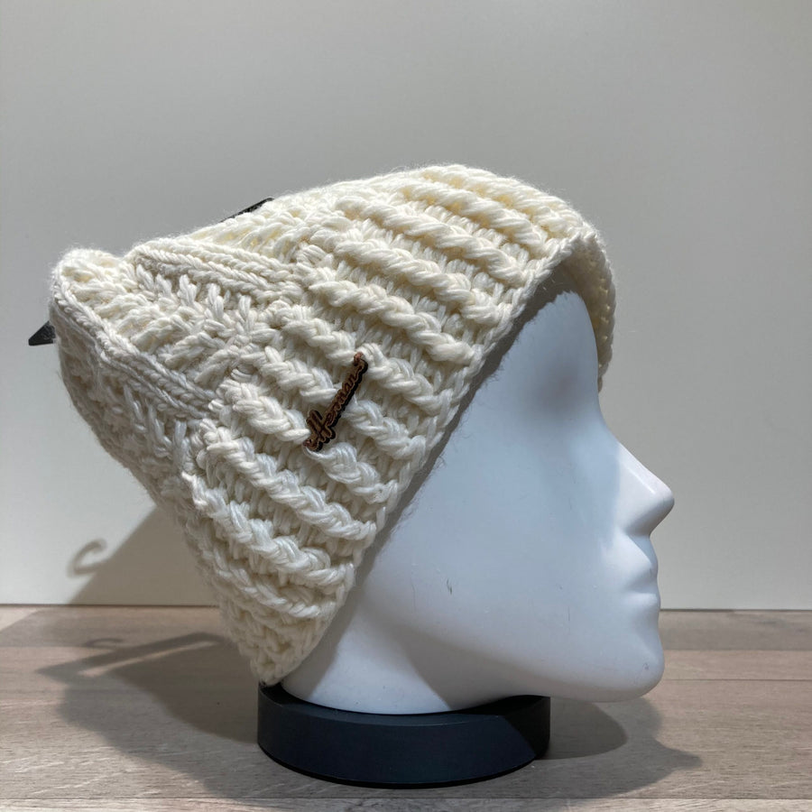 Bonnet tricot uni écru doublé Herman
